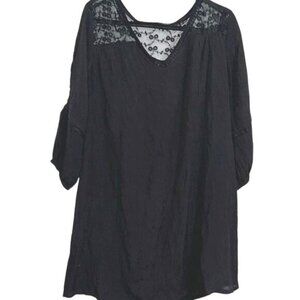 Black Indigo Rose Lace Accent 3/4 Sleeve Blouse - Womens Size XL